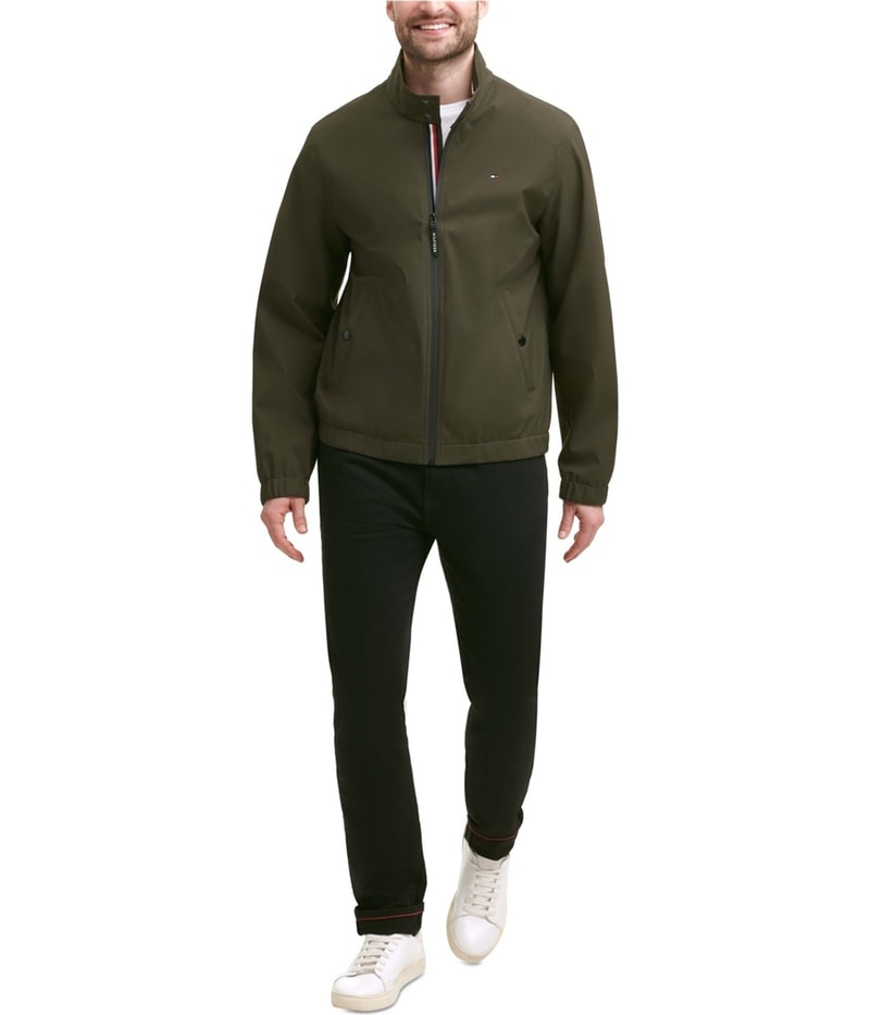 Tommy Hilfiger Mens Stand Collar Bomber Jacket in Green, view 2