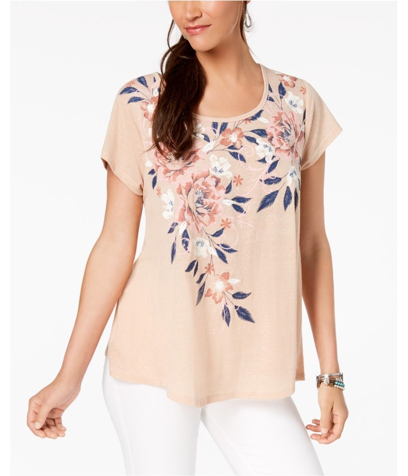 Style & Co. Womens Glitter Floral Embellished T-Shirt