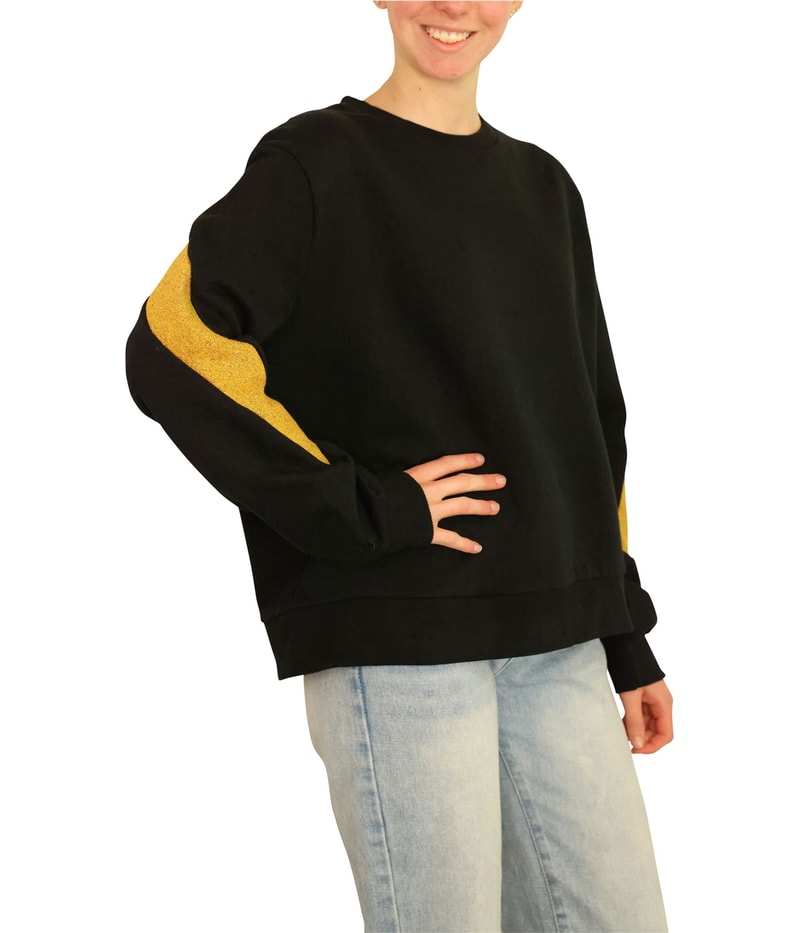 Elevenparis Womens Glitter Gold Arm Stripes Sweatshirt