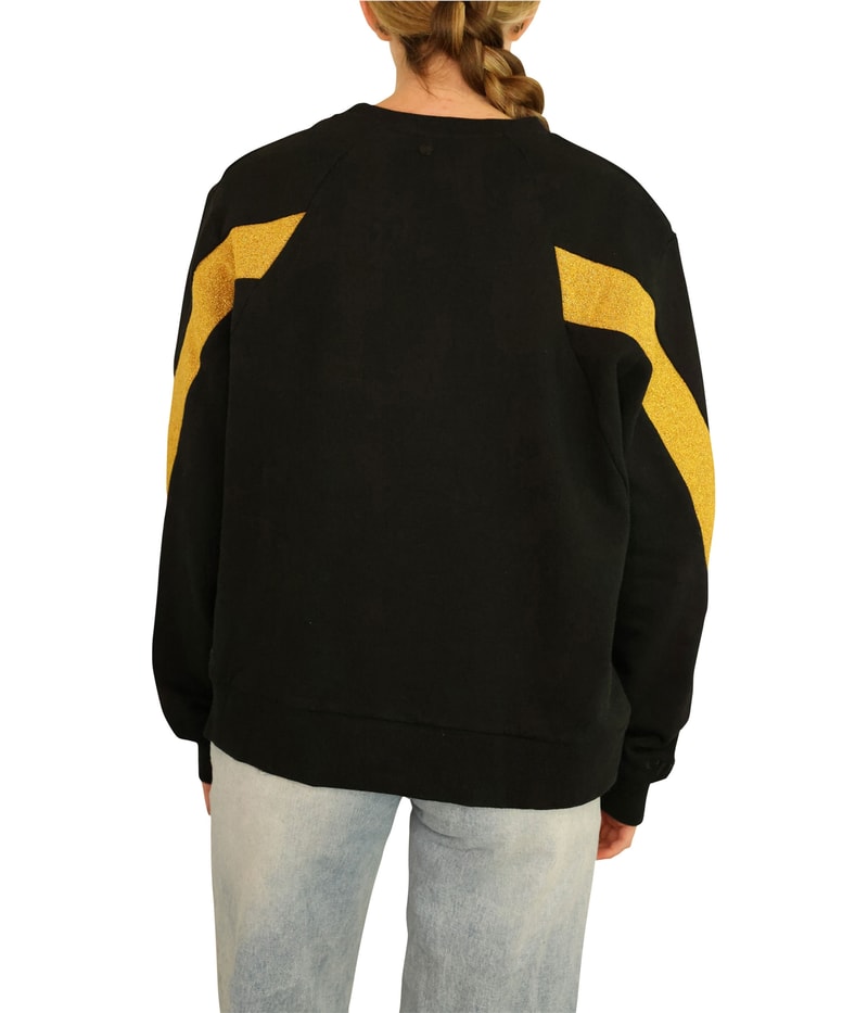 Elevenparis Womens Glitter Gold Arm Stripes Sweatshirt