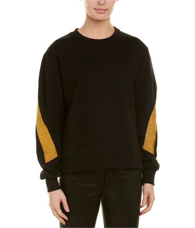 Elevenparis Womens Glitter Gold Arm Stripes Sweatshirt