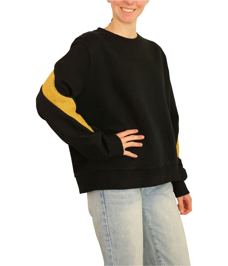 Elevenparis Womens Glitter Gold Arm Stripes Sweatshirt