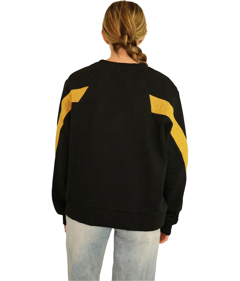 Elevenparis Womens Glitter Gold Arm Stripes Sweatshirt