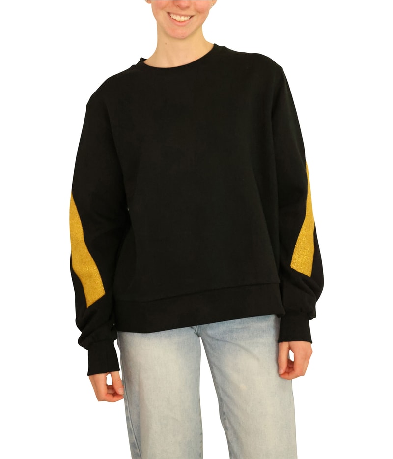 Elevenparis Womens Glitter Gold Arm Stripes Sweatshirt