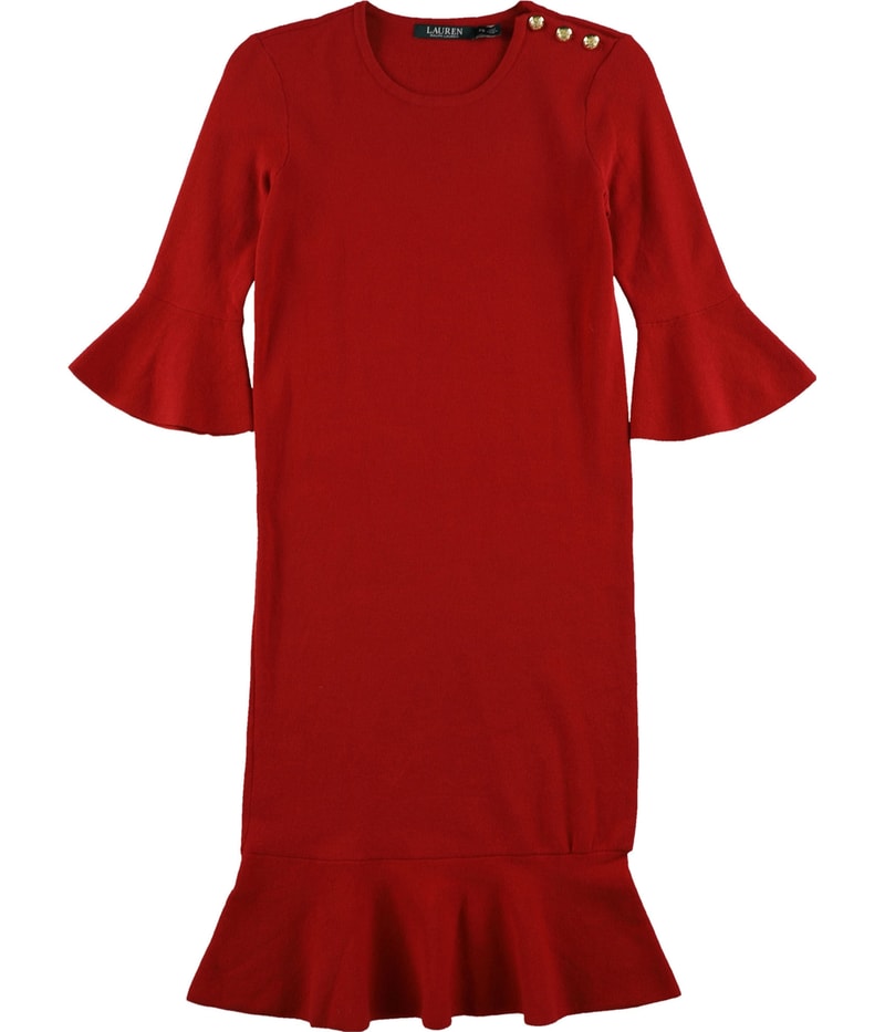 Ralph Lauren Womens Solid Ruffled Dress