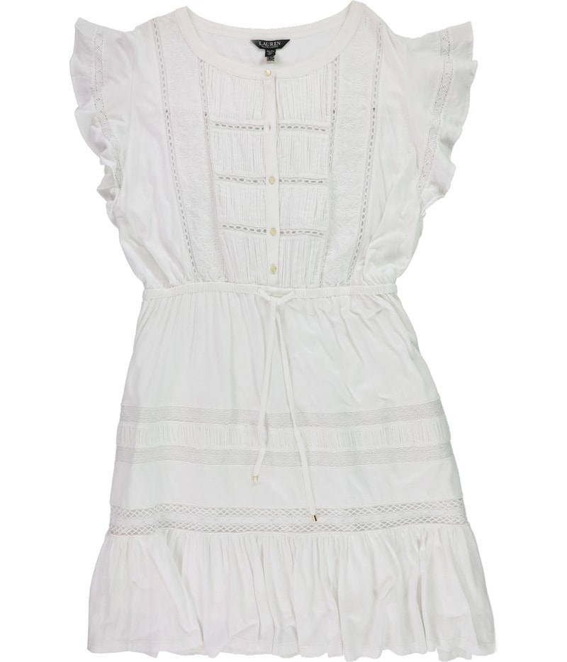 Ralph Lauren Womens Lace Flutter Sleeve Fit & Flare Dress