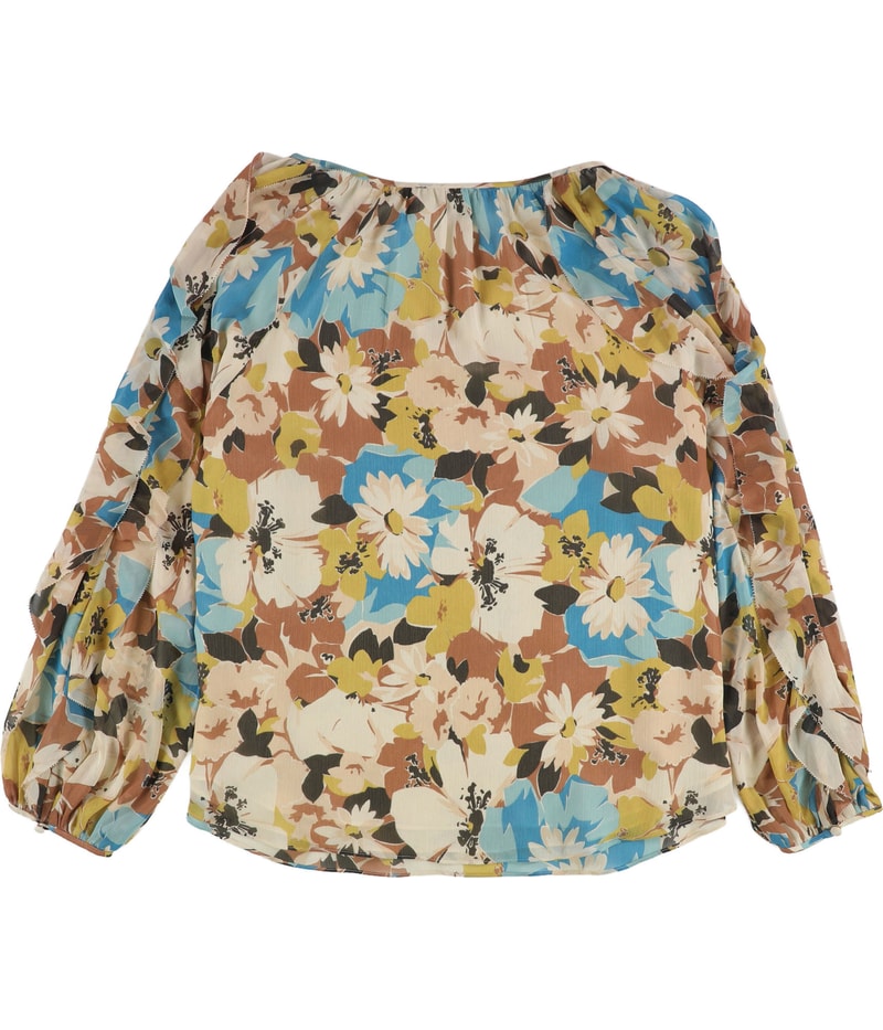 Ralph Lauren Womens Floral Tie Neck Ruffled Blouse