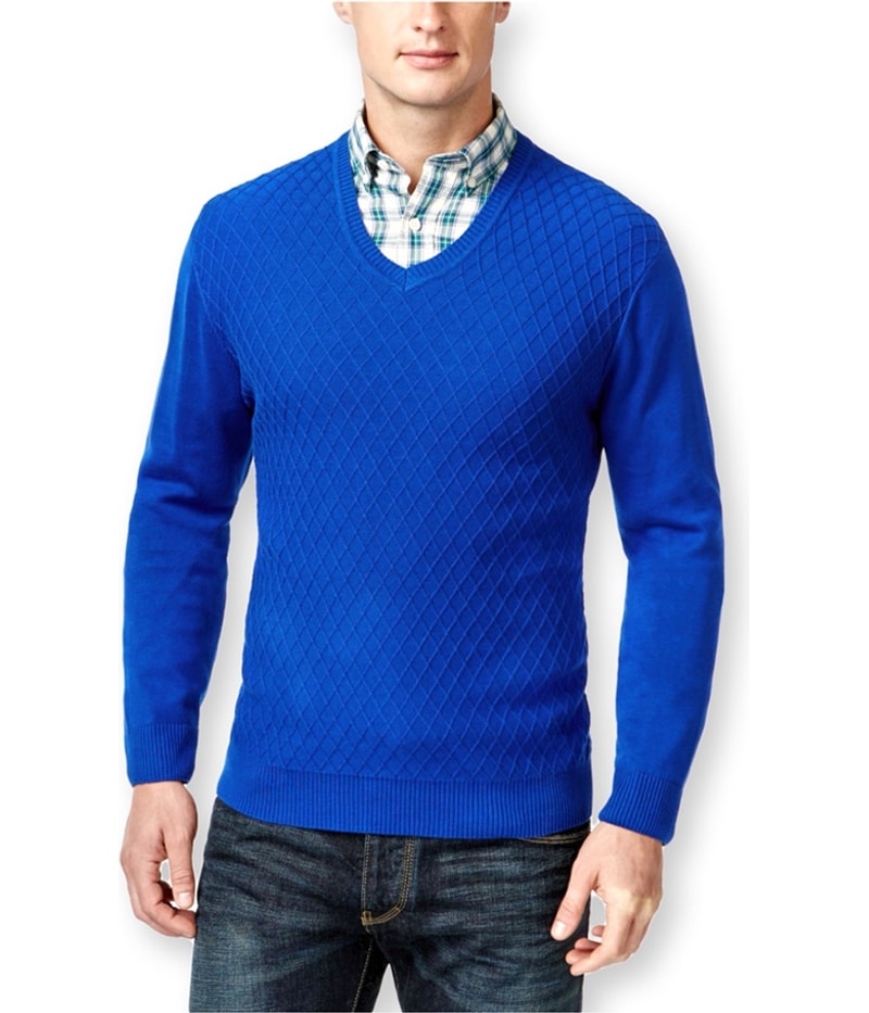 Club Room Mens Diamond-Knit V Neck Pullover Sweater