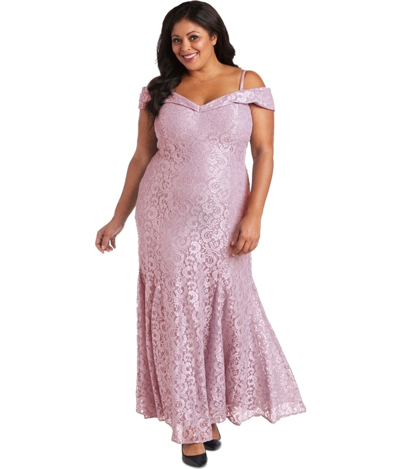 R & M Richards Womens Lace Off-Shoulder Gown Dress