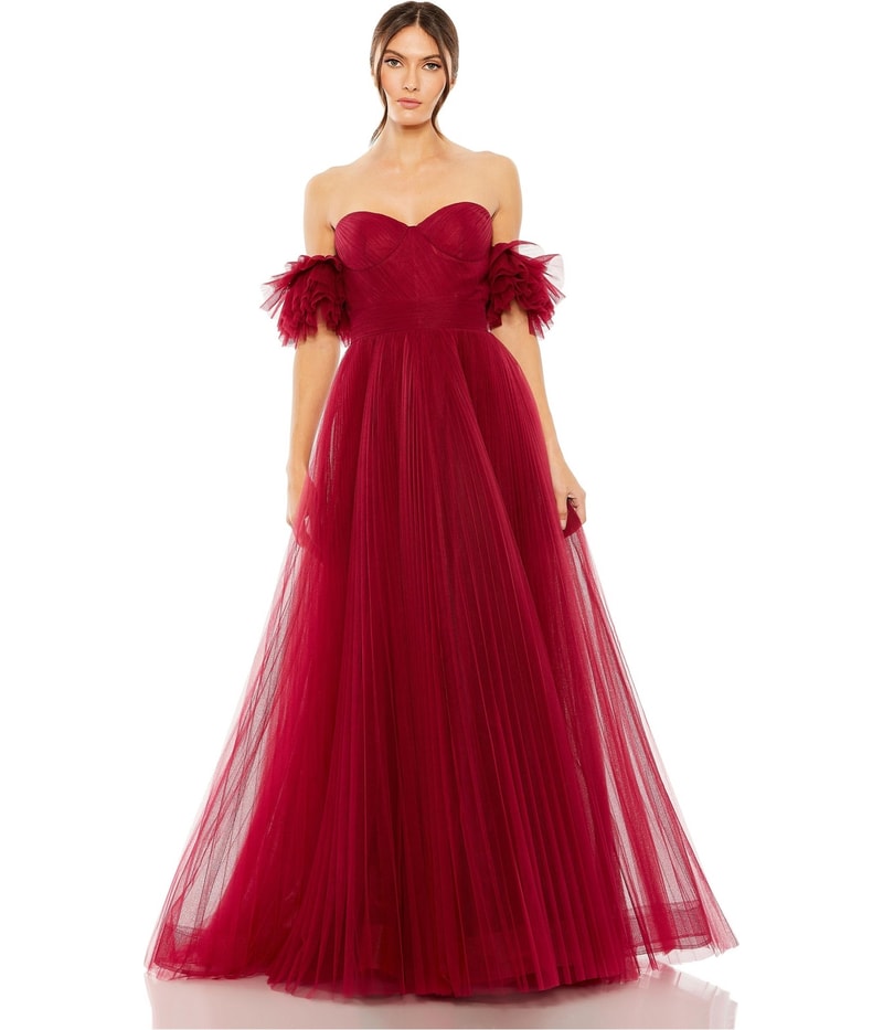 Mac Duggal Womens Off Shoulder Tulle Gown Dress