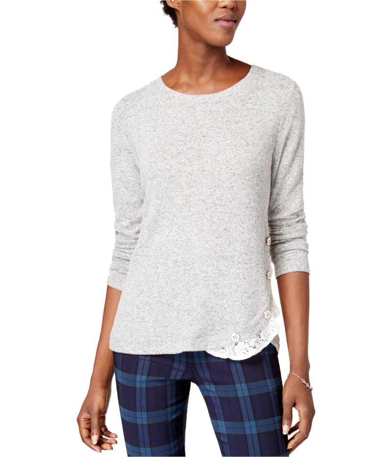 maison Jules Womens Lace Trim Knit Blouse
