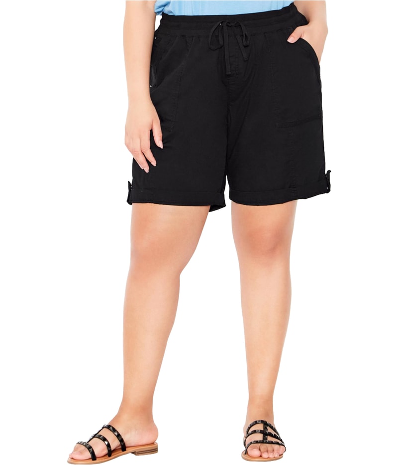 avenue Womens Solid Drawstring Waist Casual Walking Shorts