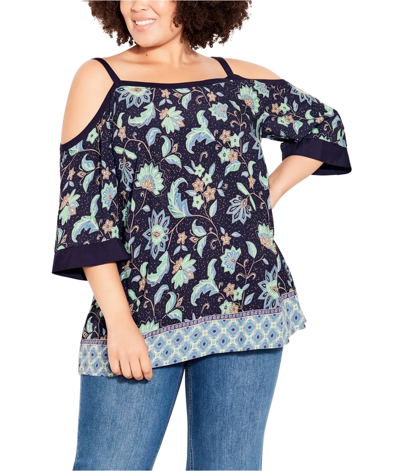 EVANS Womens Floral-Print Cold Shoulder Blouse