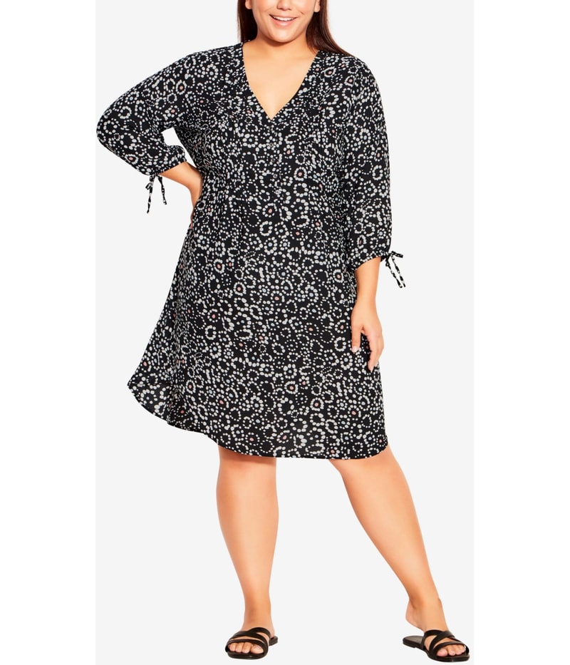 avenue Womens Print Shirt Dress Midi Dress