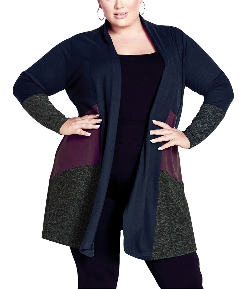 avenue Womens Contrasting Blocks Cardigan Sweater