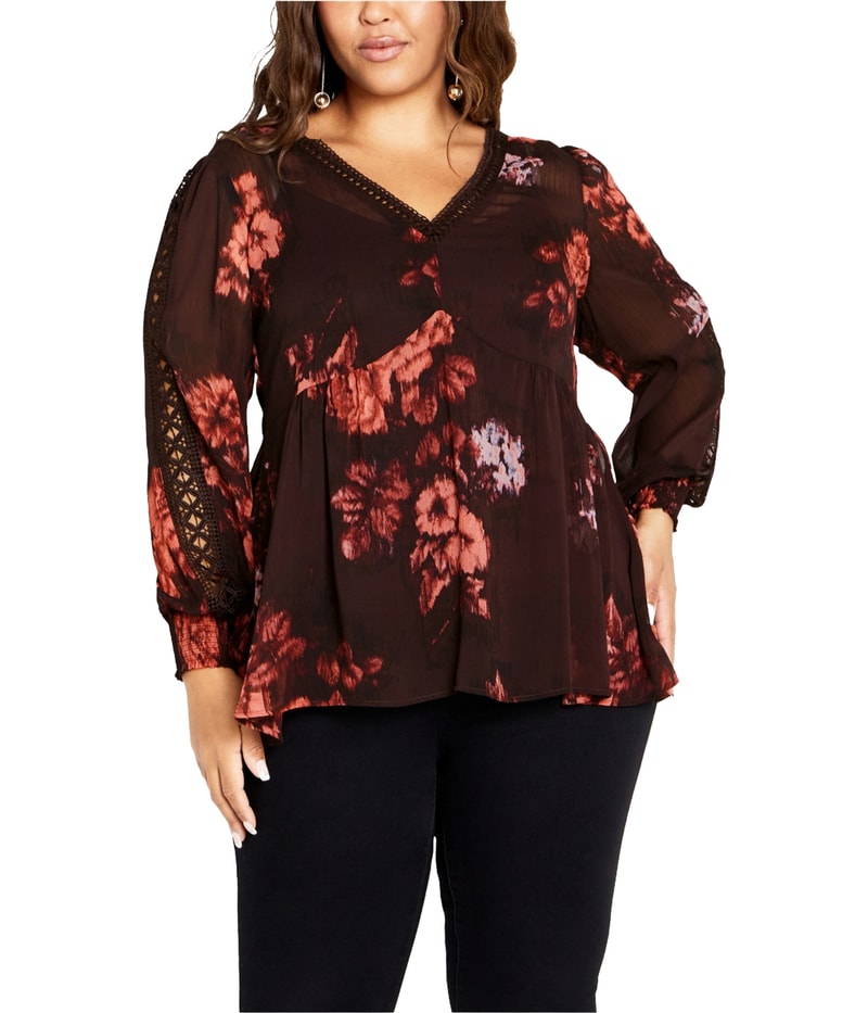 avenue Womens Mesh Embordered Tunic Blouse