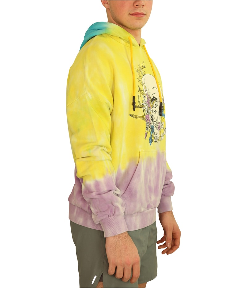 Elevenparis Mens Floral Skull Hoodie Sweatshirt in Yellow, image 2 of 4
