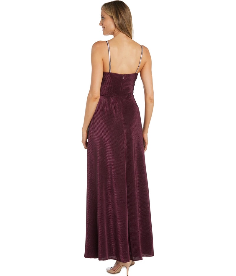 R & M Richards Womens Pleated Rhinestone Straps Gown Dress