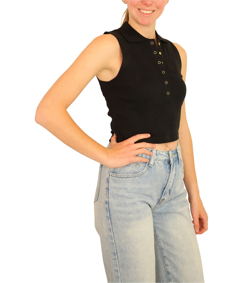 Elevenparis Womens Snap Front Cropped Tank Top