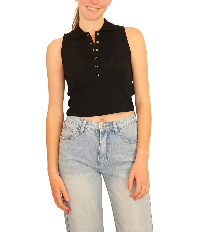 Elevenparis Womens Snap Front Cropped Tank Top