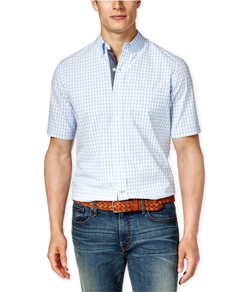 Club Room Mens Gingham Pocket Button Up Shirt