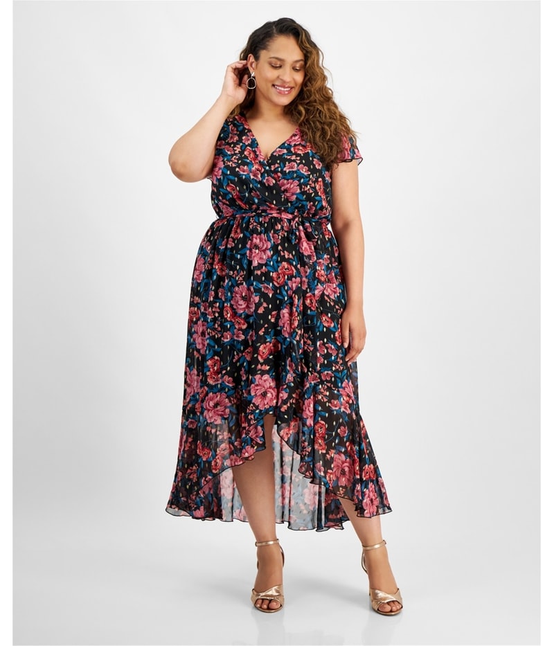 City Studio Womens Faux-Wrap Maxi Dress