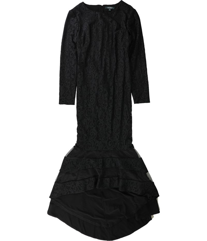 Ralph Lauren Womens Fluted Lace Gown Dress