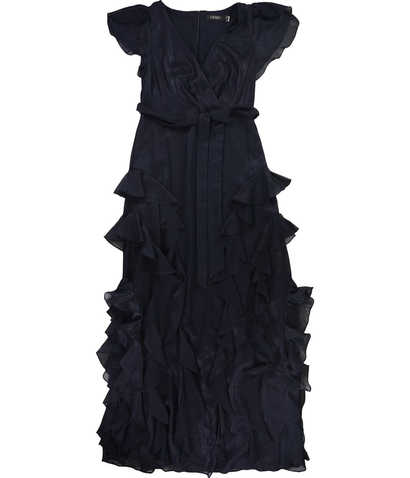 Ralph Lauren Womens Metallic Chiffon Gown Dress
