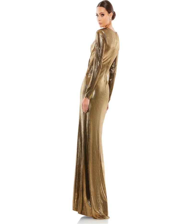 Mac Duggal Womens Metallic Long Asymmetrical Gown Dress