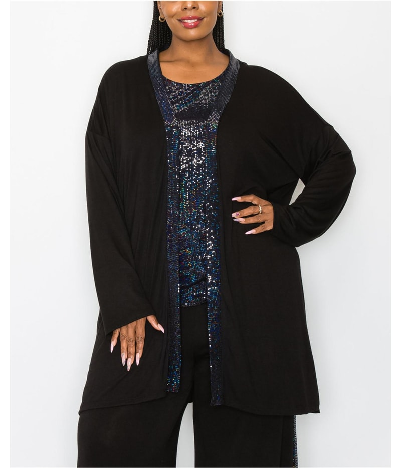 COIN 1804 Womens Sequin Contrast Cardigan Sweater