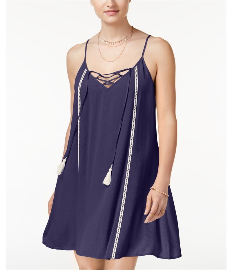 Trixxi Womens Lace-Up Tassel Mini Dress