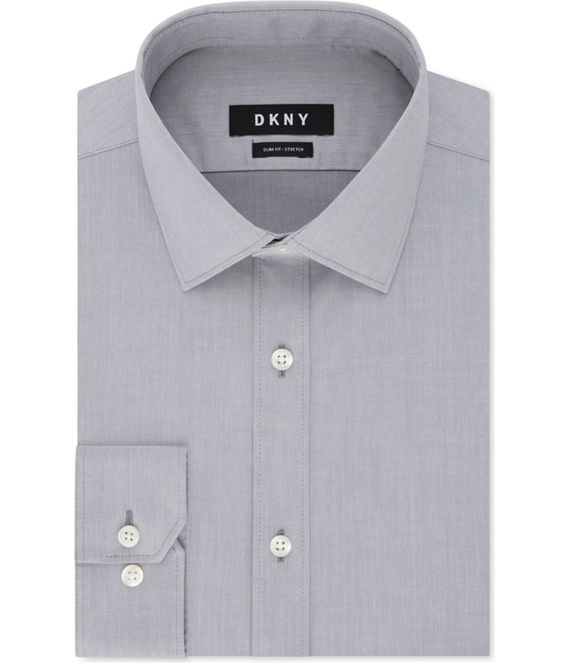 DKNY Mens Gray Solid Button Down Dress Shirt