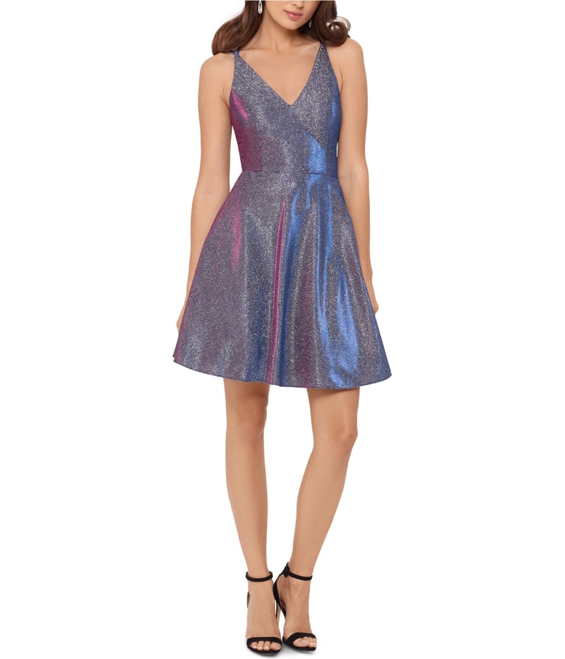 XSCAPE Womens Glitter Fit & Flare Dress