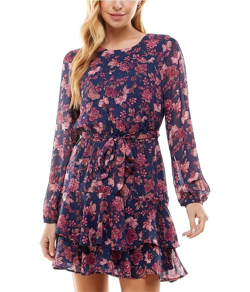 City Studio Womens Belted Blouson Sleeveless Mini Dress