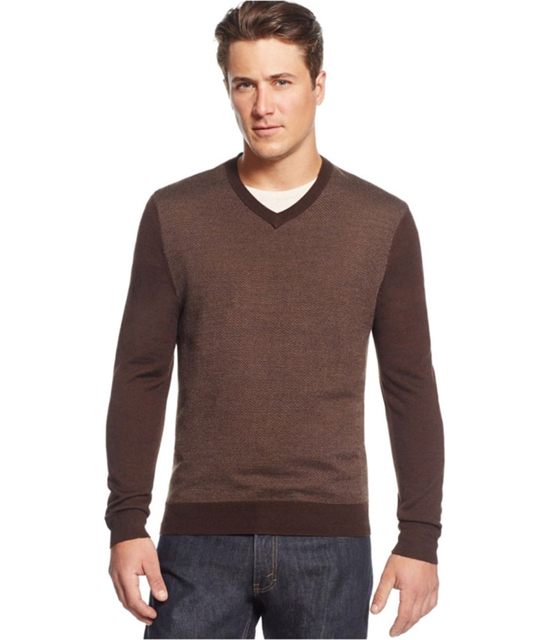 Club Room Mens Merino Wool Herringbone Pullover Sweater