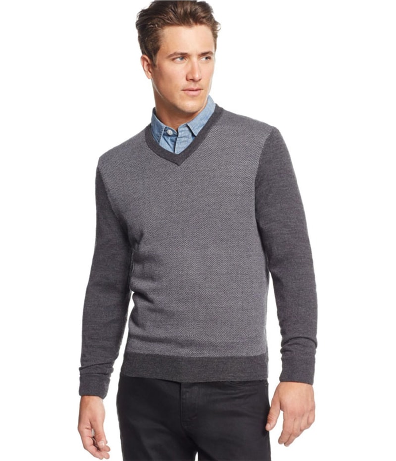 Club Room Mens Merino Wool Herringbone Pullover Sweater