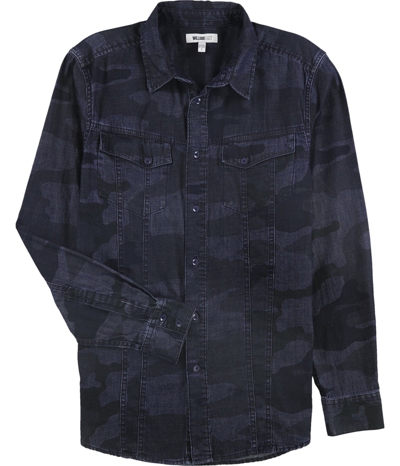 William Rast Mens Denim Camo Button Up Shirt