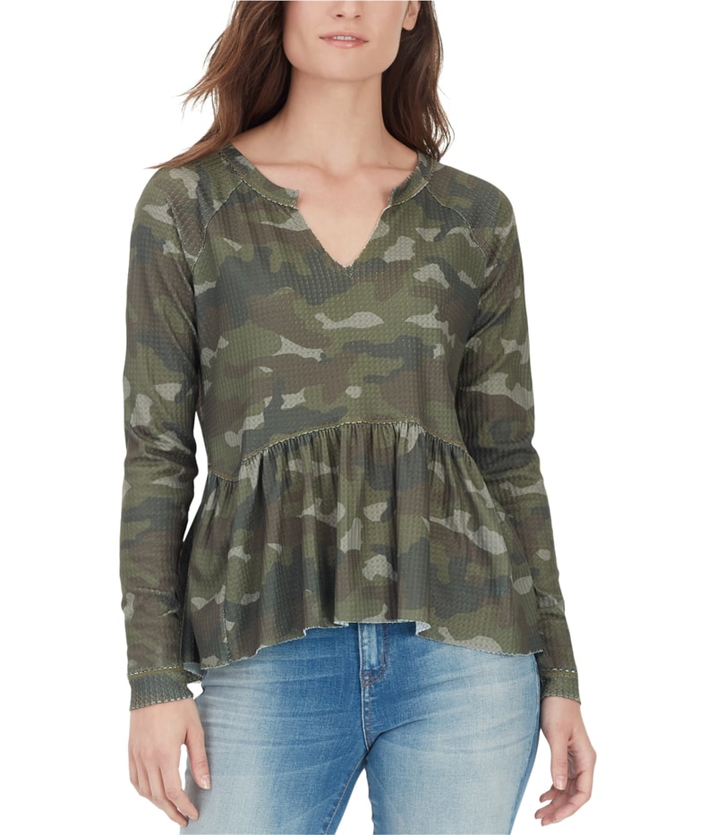 William Rast Womens Camo Print Peplum Blouse