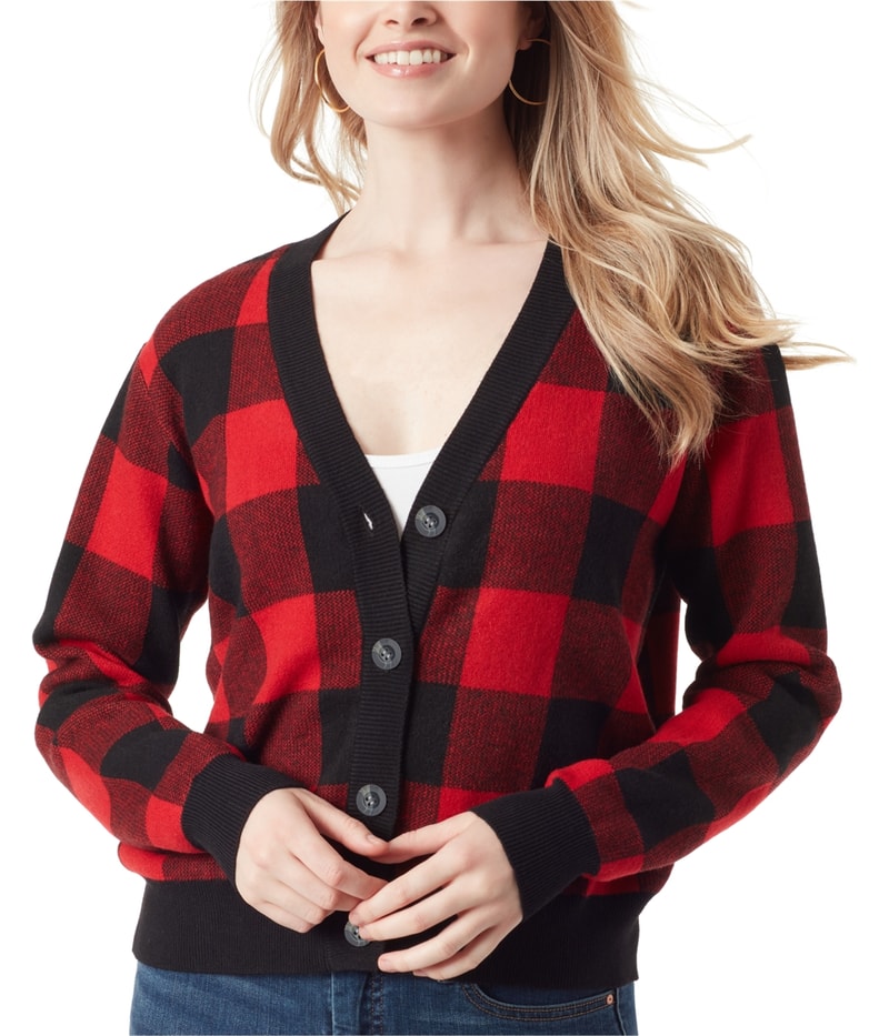Jessica Simpson Womens Plaid Cardigan Sweater