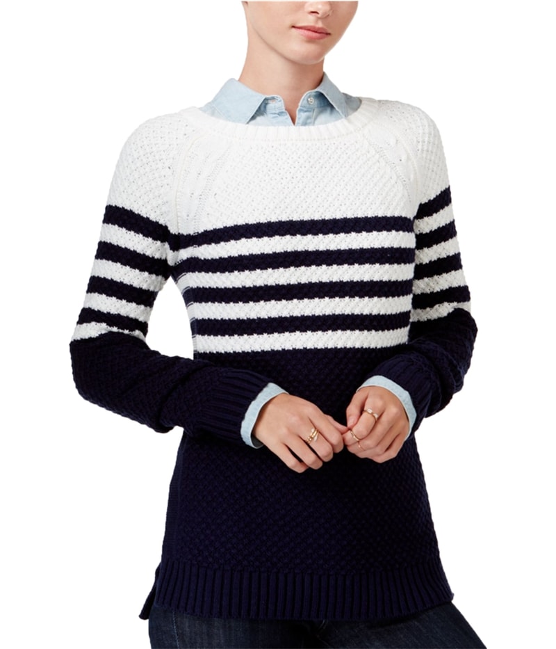 maison Jules Womens Cross-Stitch Knit Sweater