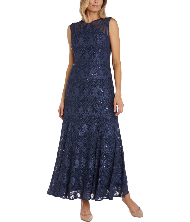 R & M Richards Womens Sequin Gown Dress