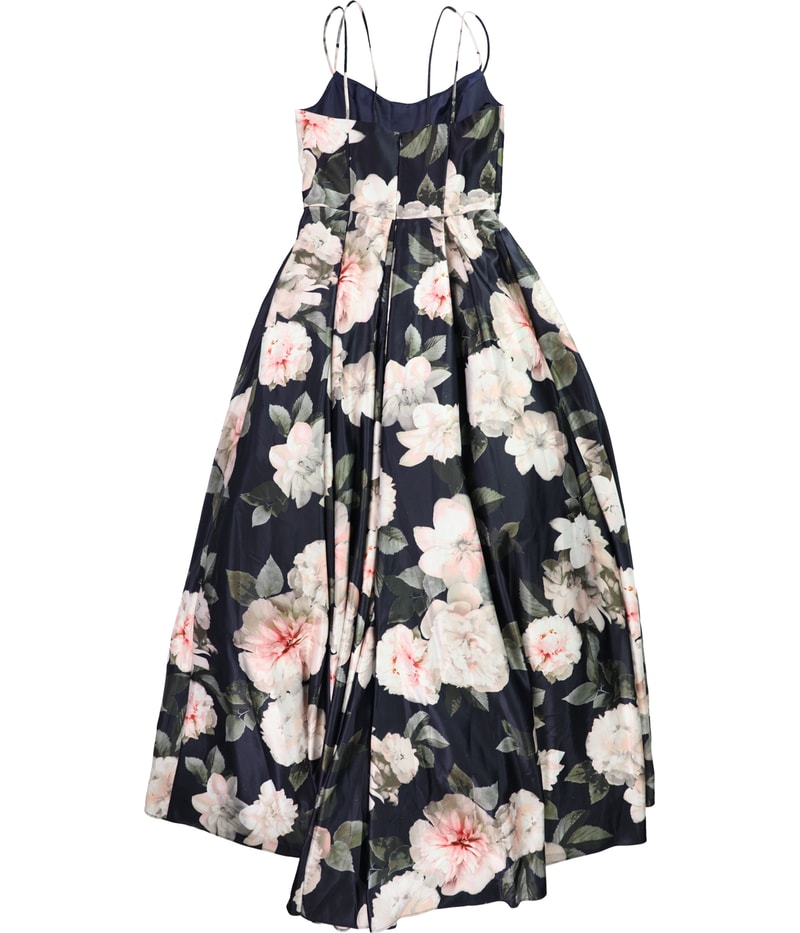 XSCAPE Womens Floral Print High-Low Gown Dress