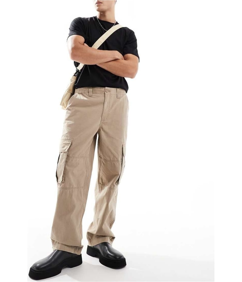 Cotton On Mens Baggy Light Carmel Ripstop Straight Leg Loose Utility Trousers Cargo Casual Pants