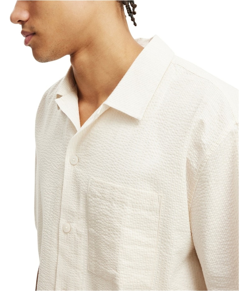 Cotton On Mens Seersucker Stripe Button Up Shirt