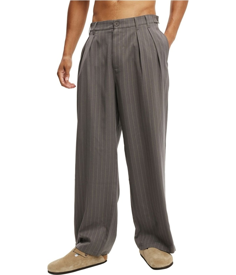 Cotton On Mens Super Baggy Pleated Pinstripe Wide Leg Loose Slacks Dress Pants