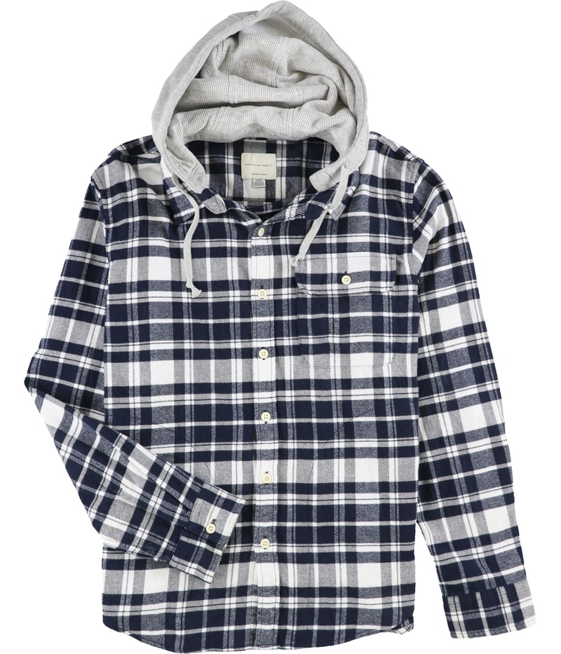 American Eagle Mens Super Soft Hooded Button Up Shirt
