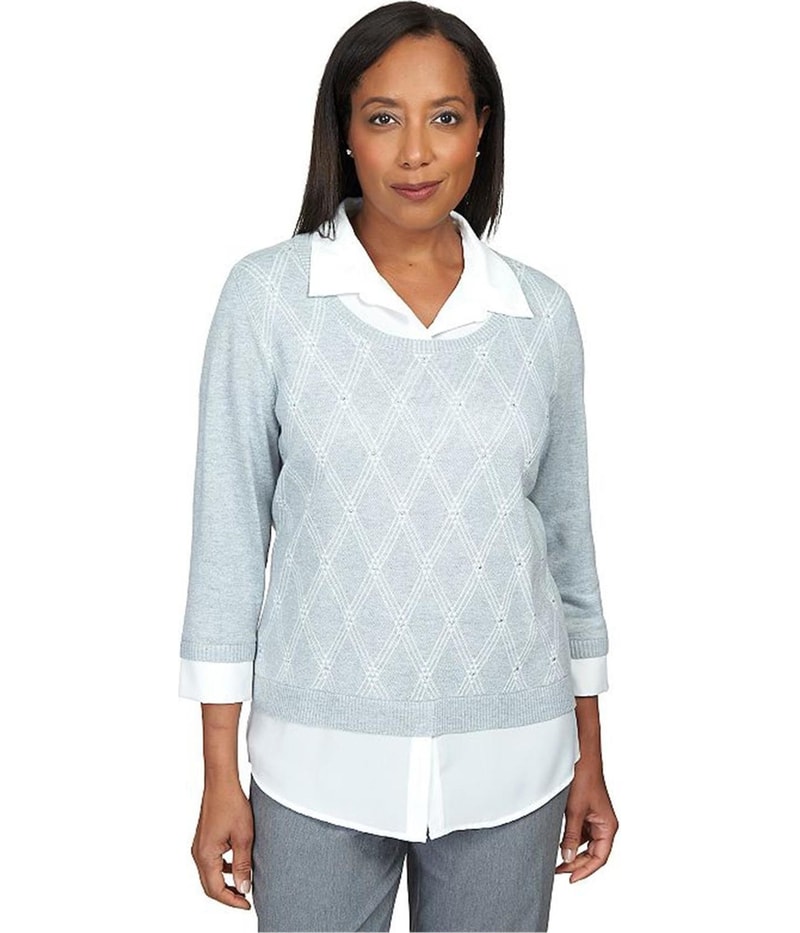 Alfred Dunner Womens Diamond Pullover Knit Blouse