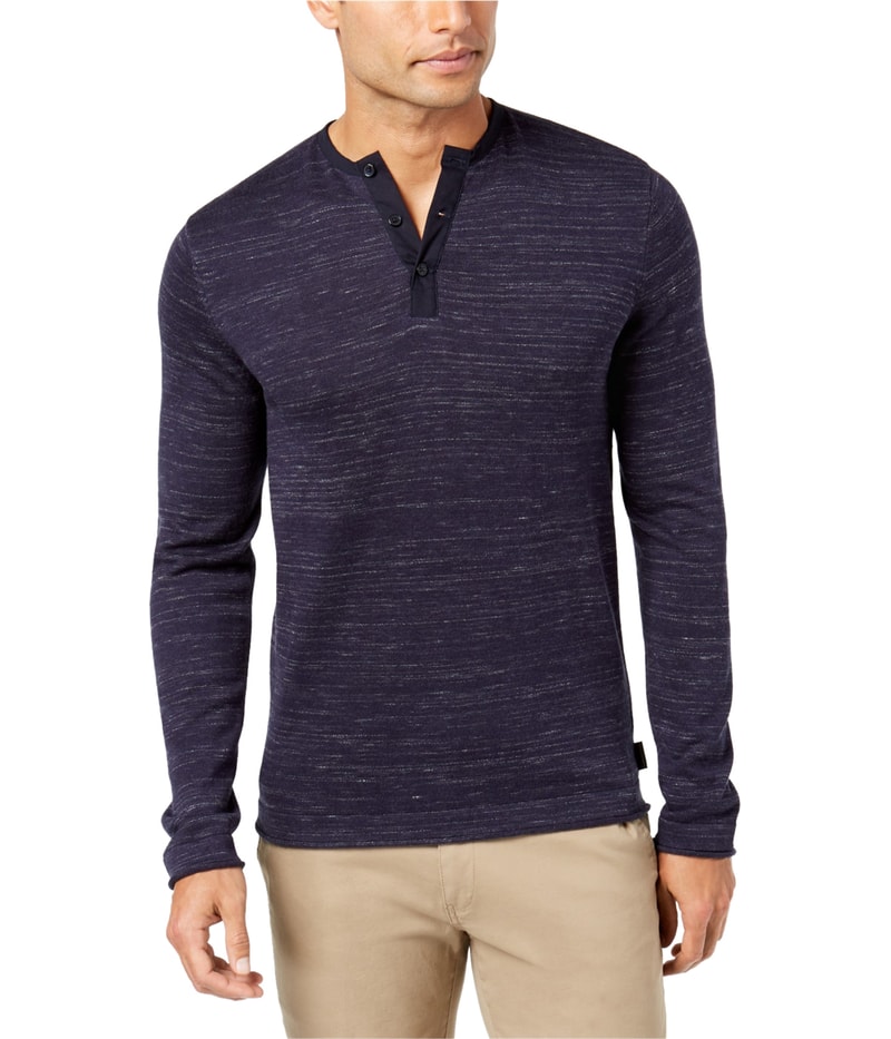 Calvin Klein Mens Heathered Henley Sweater