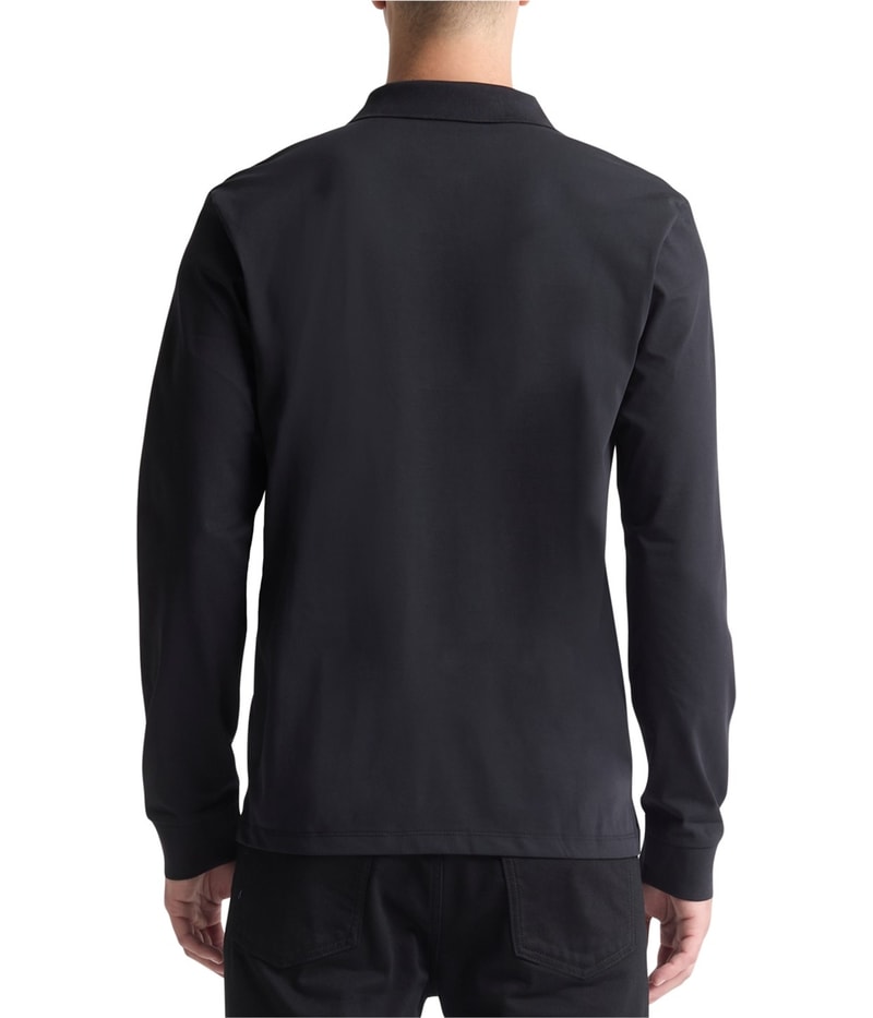 Calvin Klein Mens Smooth Cotton Long-Sleeve Polo Shirt in Black, view 4