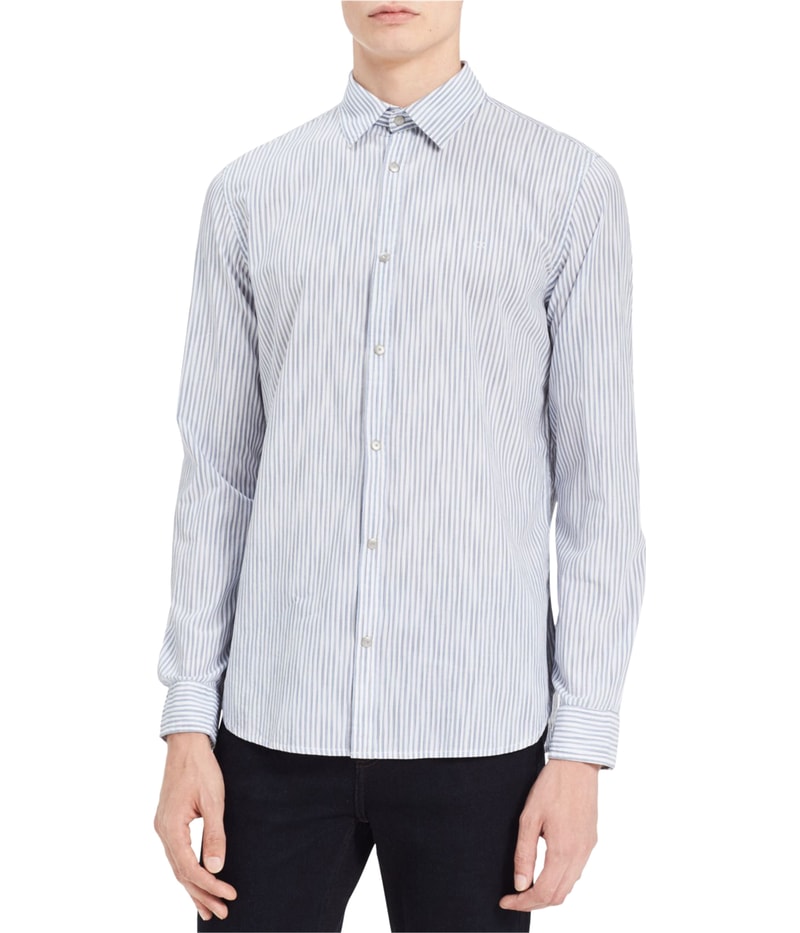 Calvin Klein Mens Space-Dyed Stripe Button Up Shirt